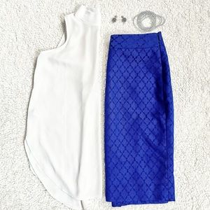 Limited Brand Jacquard Pencil Skirt | Sz 0 | Blue